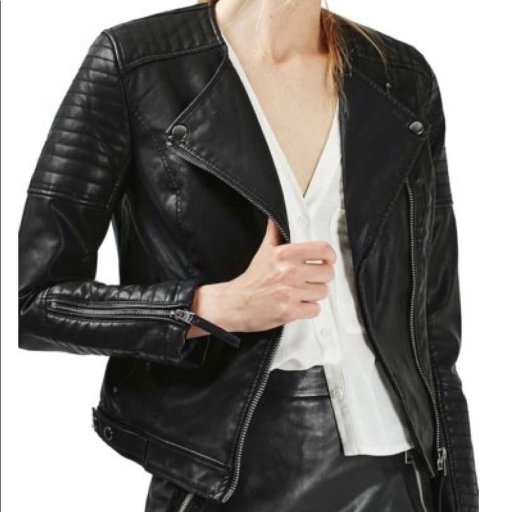 Topshop nelly faux leather biker jacket U.K. 10